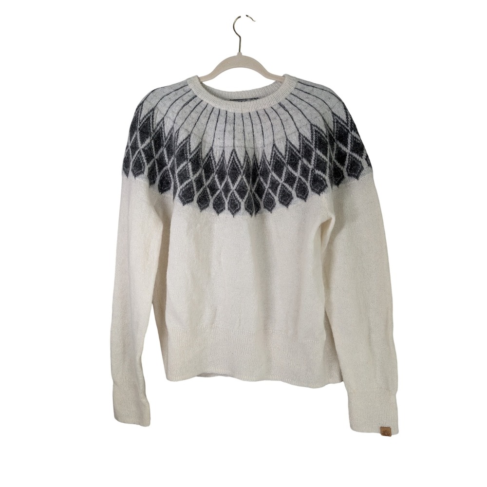 Norwear Sweater Womens L Cream Fair Isle Mohair Wool Blend Nordic